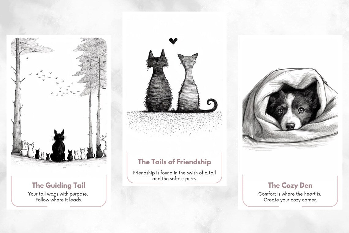 Pet Oracle Cards - Hand-drawn minimalist cat and dog spiritual guidance deck