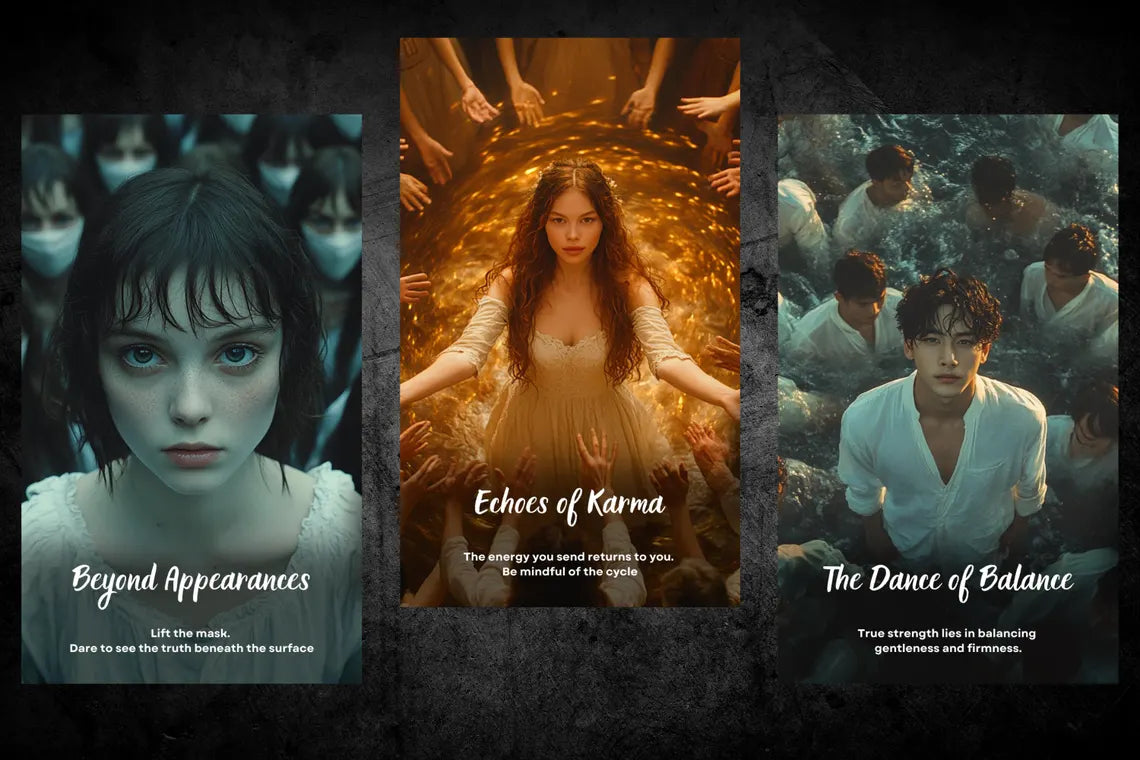 Inner Radiance Oracle - Beyond Appearances, Echoes of Karma, Dance of Balance transformation cards