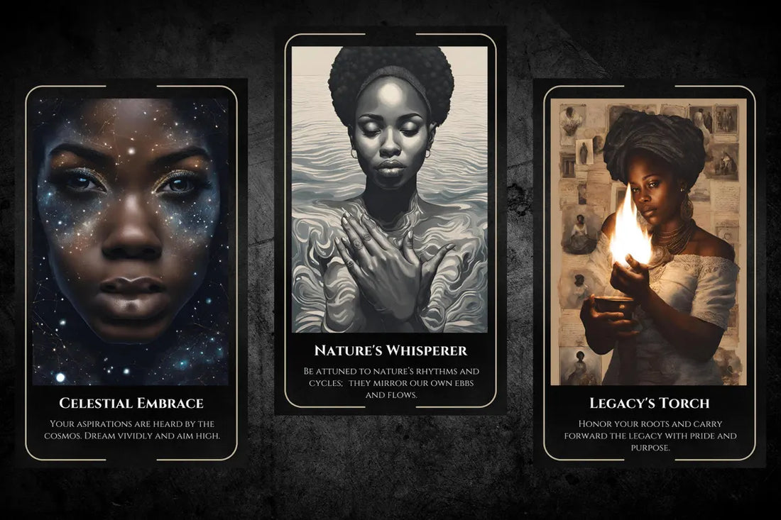Ancestral Light Oracle Deck - African Heritage Wisdom Cards featuring Doorway of Wisdom, Dance of Light, and Flame of Resilience