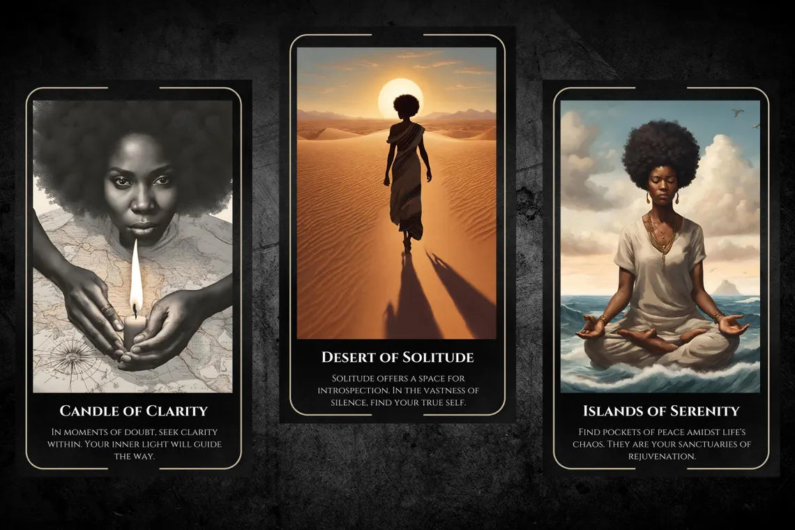 Ancestral Light Oracle - Candle of Clarity, Desert of Solitude, Islands of Serenity meditation oracle cards