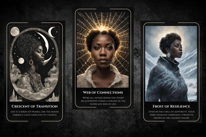Ancestral Light Oracle - Crescent of Transition, Web of Connections, Frost of Resilience ancestral wisdom deck