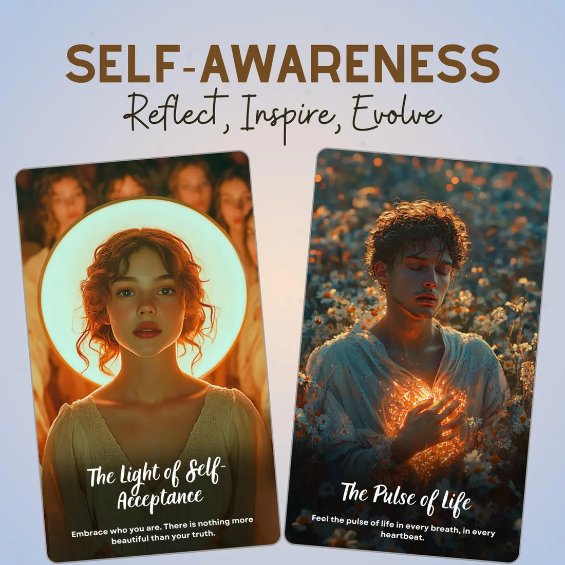 Inner Radiance Oracle Deck - Self-Awareness Cards featuring Light of Self-Acceptance and Pulse of Life empowerment