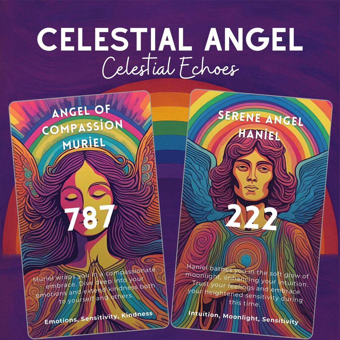 Celestial Angel Numbers Oracle Deck - Angel of Compassion Muriel 787, Serene Angel Haniel 222 divine feminine cards