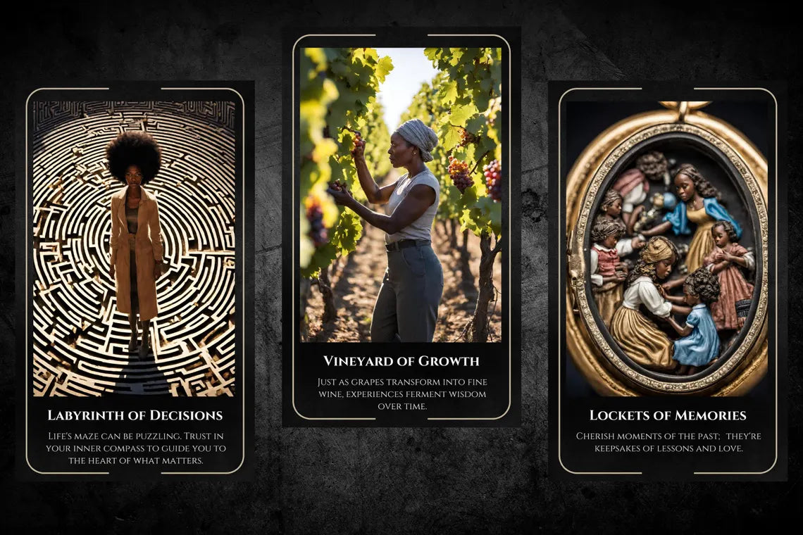 Ancestral Light Oracle Deck - Labyrinth of Decisions, Vineyard of Growth, Lockets of Memories heritage cards