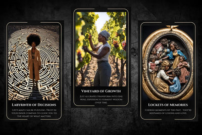 Ancestral Light Oracle Deck - Labyrinth of Decisions, Vineyard of Growth, Lockets of Memories heritage cards