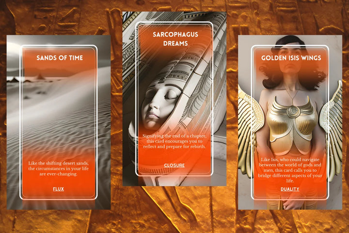 Egyptian Oracle Cards - Sands of Time Isis Wings Sarcophagus