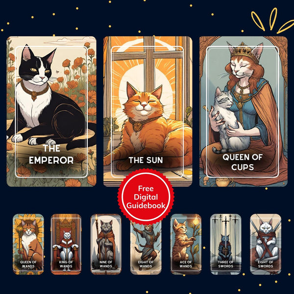 Mystic Paws Tarot Deck - 78 Hand-Illustrated Cat Cards | Feline Wisdom for Beginners & Cat Lovers