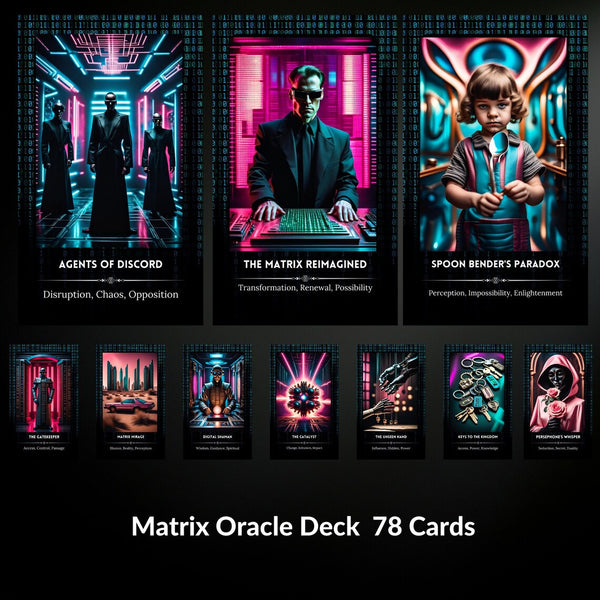Neon Code Oracle Deck - 78 Cyberpunk Sci-Fi Cards + PDF Guide | Digital Awakening & Shadow Work Divination