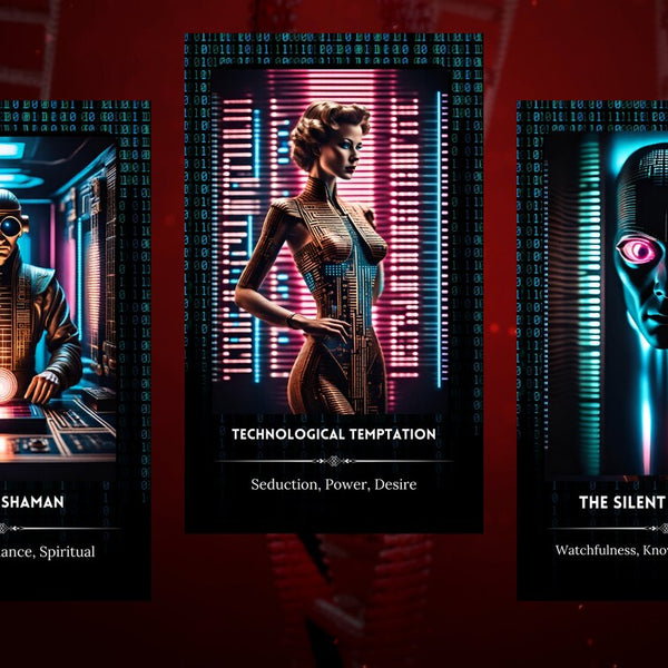 Neon Code Oracle Deck - 78 Cyberpunk Sci-Fi Cards + PDF Guide | Digital Awakening & Shadow Work Divination