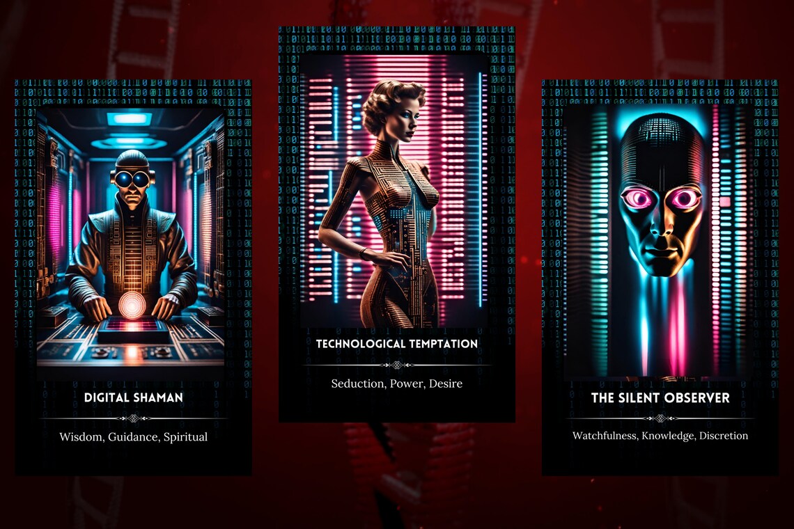 Neon Code Oracle Cards - Digital Shaman Technological Temptation Silent Observer