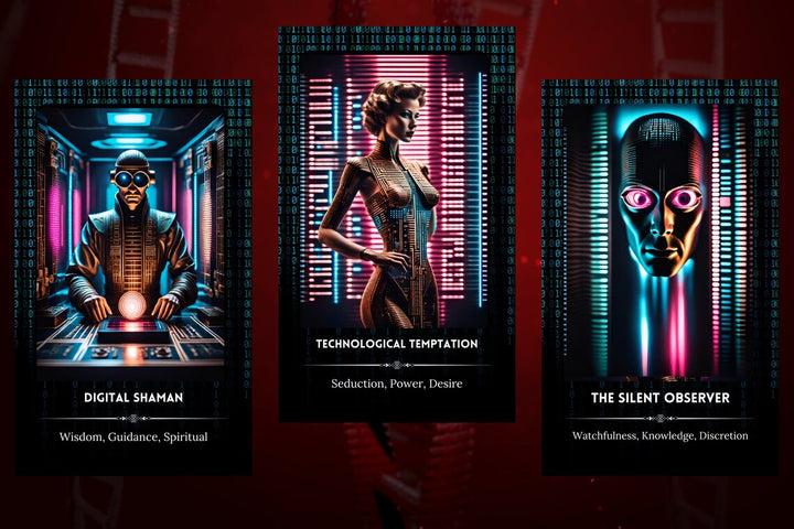 Neon Code Oracle Cards - Digital Shaman Technological Temptation Silent Observer