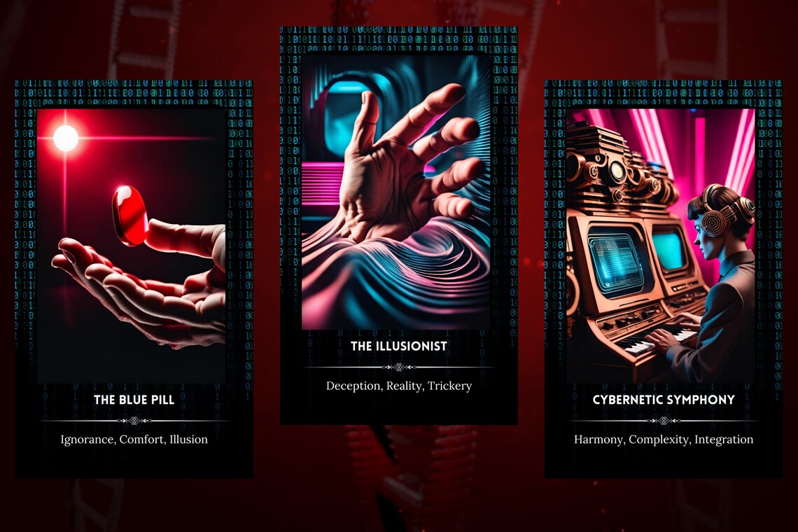 Neon Code Oracle Cards - The Blue Choice The Illusionist Cybernetic Symphony