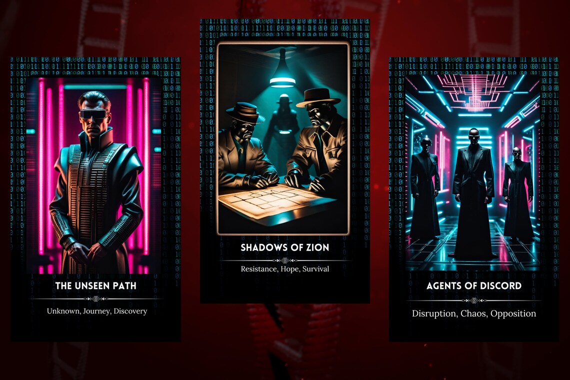 Neon Code Oracle Cards - The Unseen Path Shadows Resistance Agents of Discord