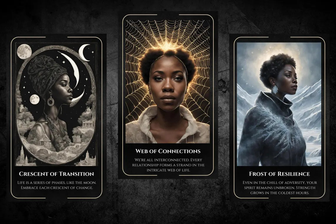 Ancestral Oracle Cards Crescent Transition Web Connections Frost