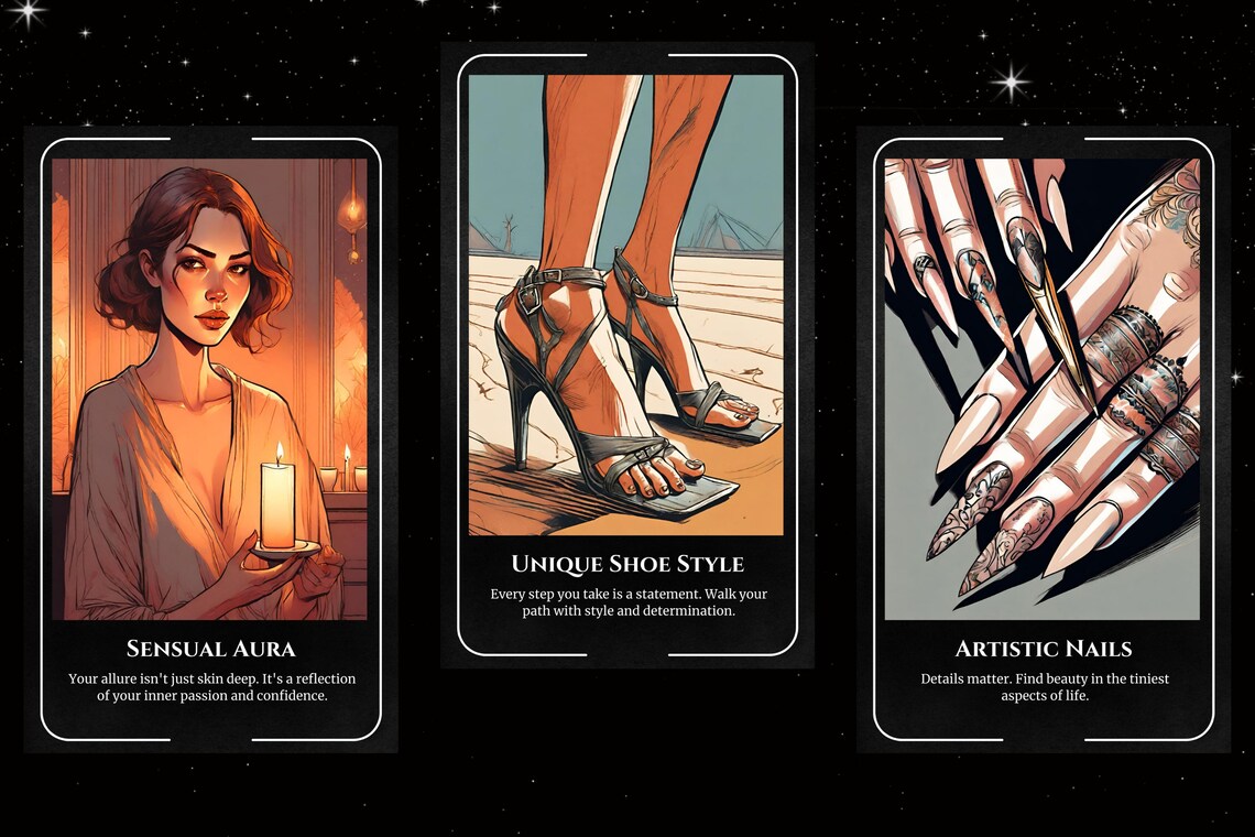 Physical Traits Oracle Cards - Sensual Aura Unique Shoe Style Artistic Nails