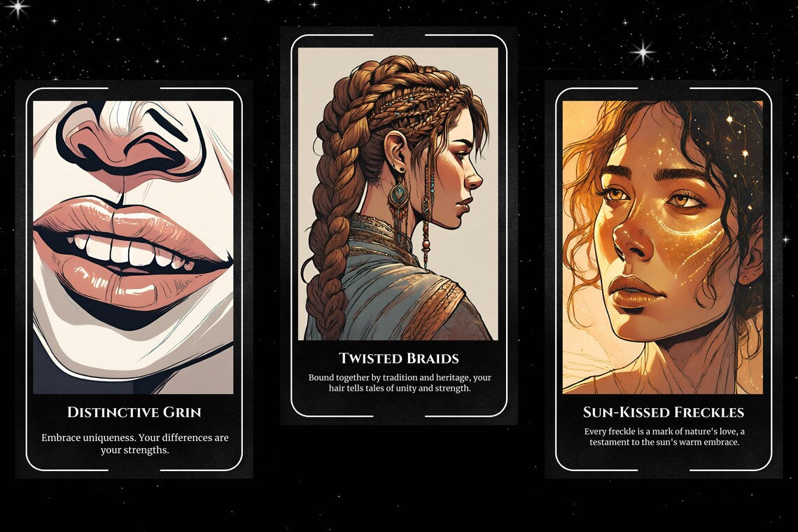 Physical Traits Oracle Cards - Distinctive Grin Twisted Braids Sun-Kissed Freckles
