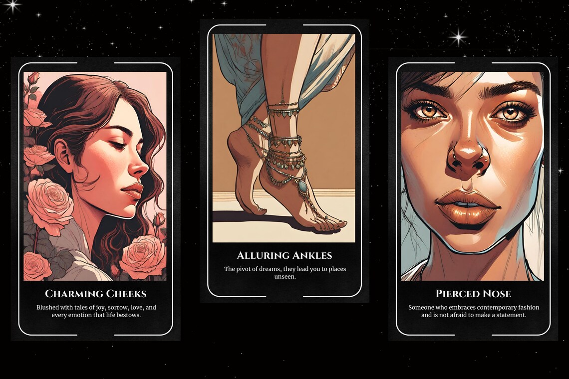 Physical Traits Oracle Cards - Charming Cheeks Alluring Ankles Pierced Nose
