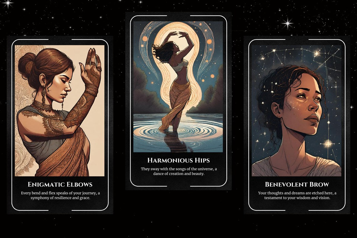 Physical Traits Oracle Cards - Enigmatic Elbows Harmonious Hips Benevolent Brow