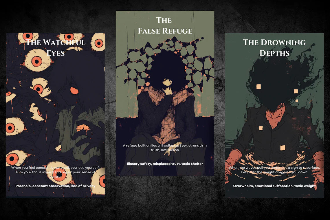 Toxic Relationship Oracle Cards - Watchful Eyes False Refuge Drowning Depths