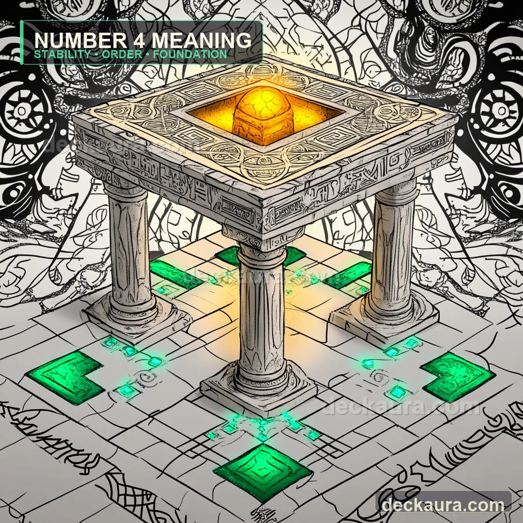 A square celestial sanctuary rests on four stone pillars above four emerald foundation tiles