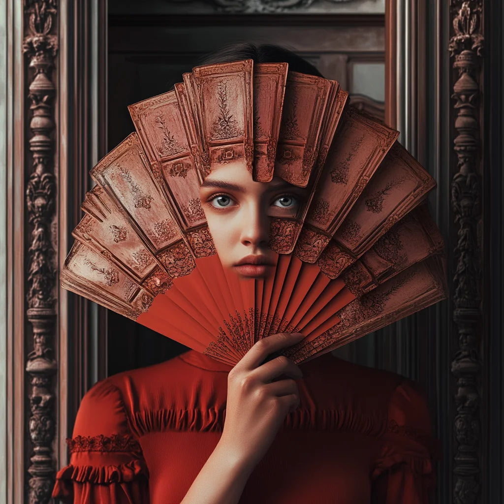 Surreal tarot archetype holding a fan of impossible architectural cards