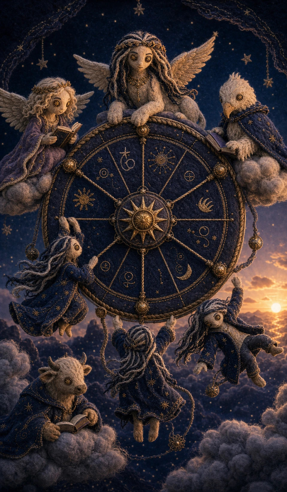 Wheel of Fortune tarot card from Deckaura's navy felt daily tarot deck