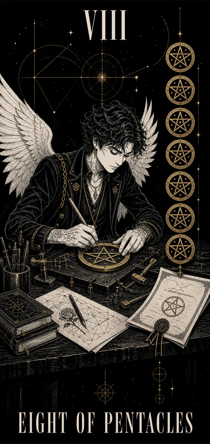 Eight of Pentacles career tarot card representing the next move
