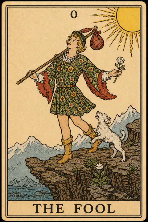 The Fool tarot card from the Deckaura engraved deck